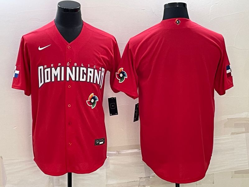 Men 2023 World Cub Dominican Blank Red Nike MLB Jersey3